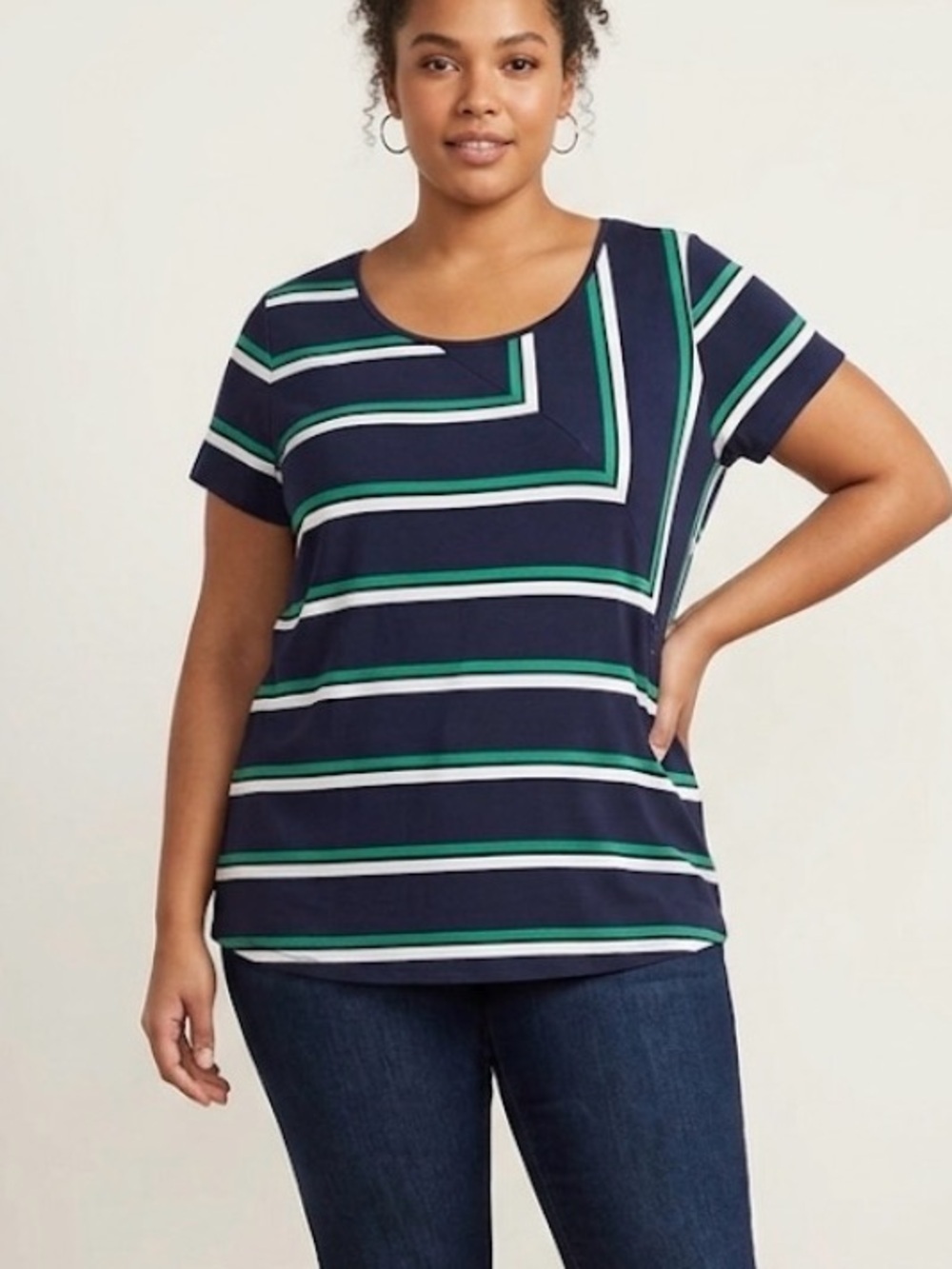Nordstrom Cable & Gauge Navy Striped Short sleeve top Size XL preppy, workwear
